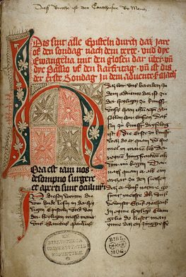 Handschrift Hs I 93, 1r, Plenar, Mittelrhein um 1400 / Mitte 15. Jh., rheinfränkisch
