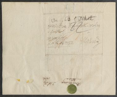 Adresse des Schott-Verlags auf einem Brief von Beethoven an Schott