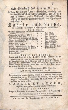 Theaterzettel Kabale und Liebe 18.3.1807