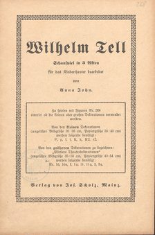 Titelseite Wilhelm Tell für das Kindertheater bearbeitet