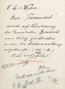 Notiz zu C. M. v. Weber: Ouverture zu Turandot