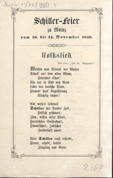 Liedblatt zur Schiller-Feier in Mainz 1859
