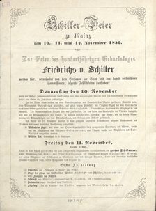 Programm zu Schiller-Feier in Mainz 1859
