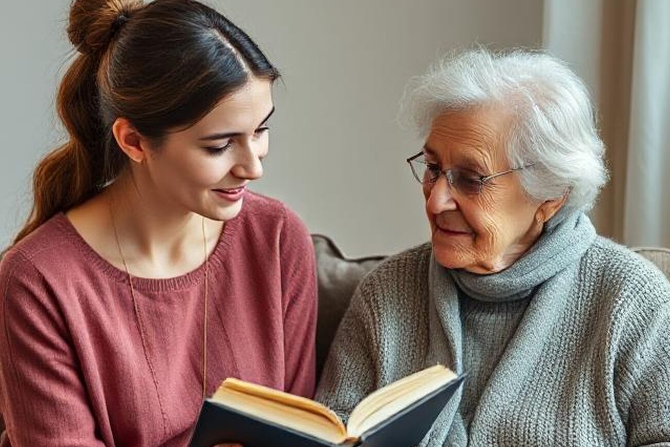 La imagen muestra a un anciano leyendo con gafas