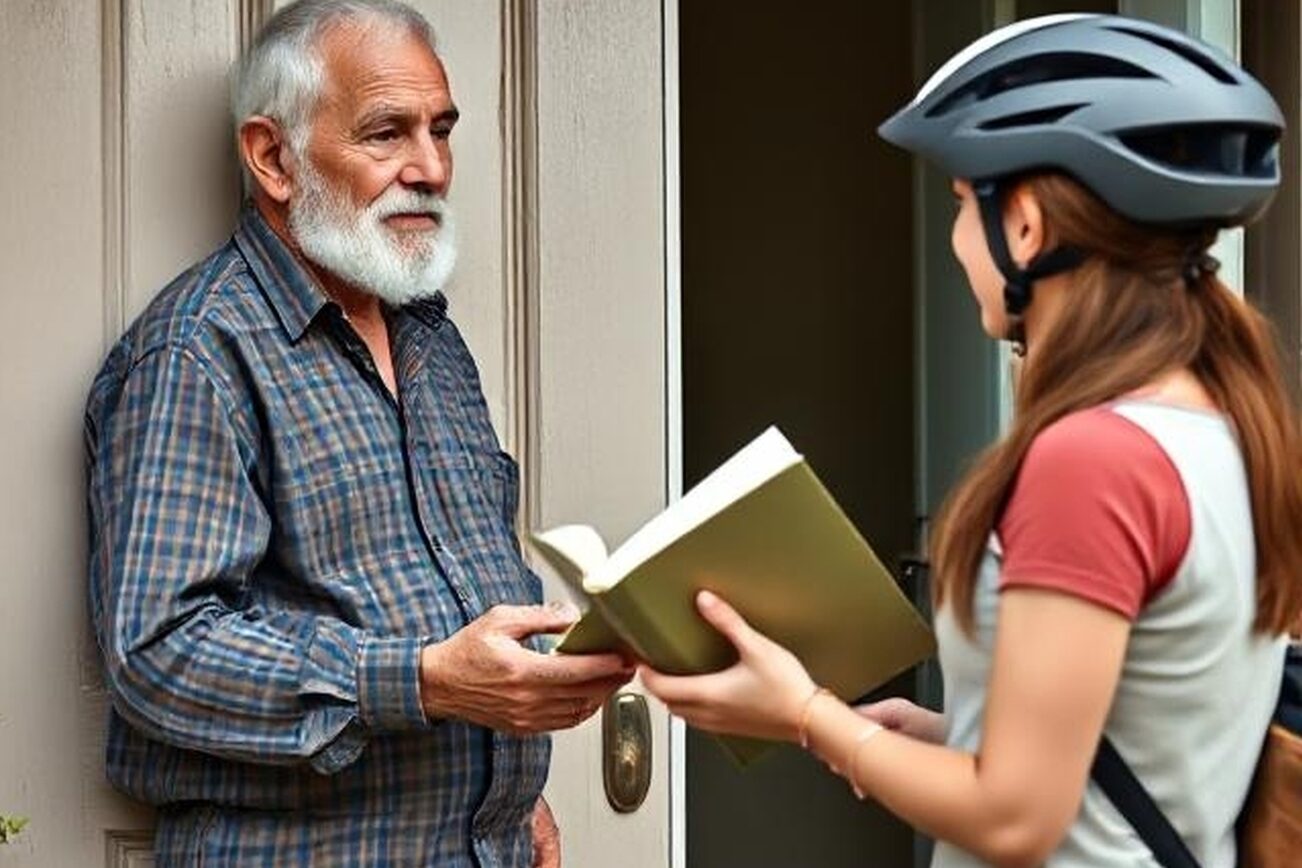 La imagen muestra a un hombre recibiendo un libro.
