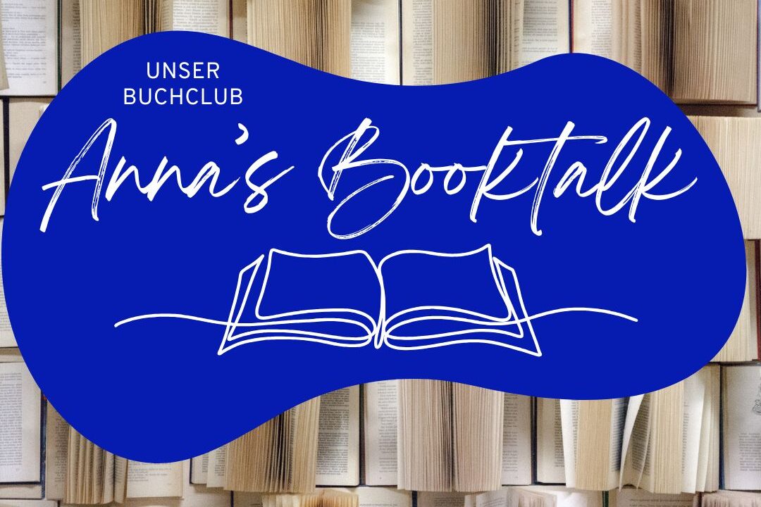 Open books with the blue "Anna's Booktalk" logo on them