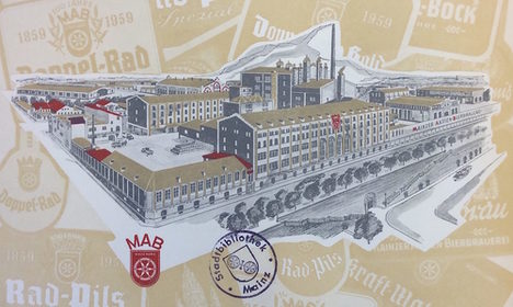 Ansicht der Betriebsgebäude der Mainz Aktien-Bierbrauerei auf dem Kästrich