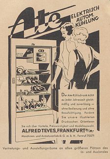 Anzeige für Ate-Kühlschränke, 1932.
