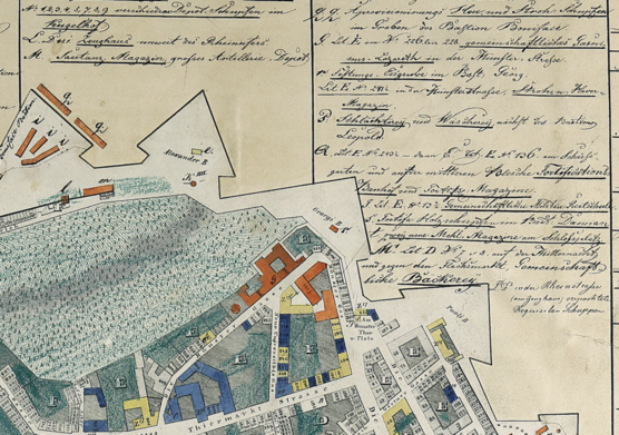 Eisgrube in der Bastion Georg, Stadtplan von Mainz, 1838, Ausschnitt.