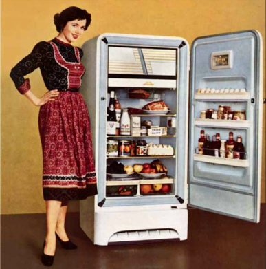 Die Linde Werbung von 1955 zeigt ein Modell, das typisch war für die fünfziger Jahre und in ähnlicher Bauform von anderen Firmen hergestellt wurde.