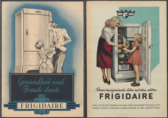 Die um die Gesundheit der Kinder besorgte Mutter war ein beliebtes Motiv. Auch die Frigidaire-Werbung von 1949 und 1952 hat es genutzt.