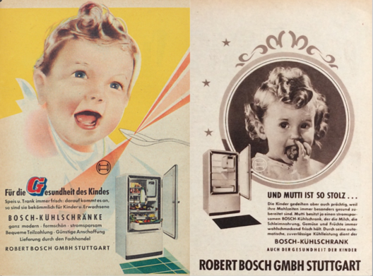 In den Anzeigen von Bosch zwischen 1952 und 1957 wird mit Bildern von gesunden Kindern geworben.