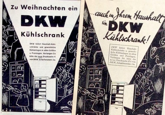 DKW tauscht in seiner Weihnachtswerbung von 1931 nur ein Textfeld in der Anzeige aus.