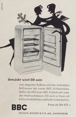 Auf Weihnachten verweist in der Werbung von BBC im Jahre 1954 nur ein Zweig. Doch die Botschaft ist deutlich: Die Frau dankt ihrem Mann für das Geschenk.