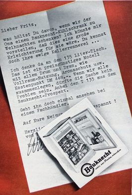 Die Bauknecht-Werbung von 1959 lässt an familiären Überlegungen zur Wahl eines Weihnachtsgeschenks teilhaben.