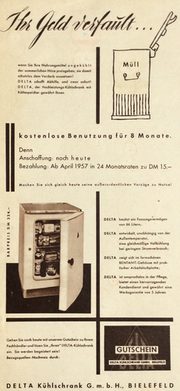 Die Delta-Werbung von 1956 macht auf die Geldverluste aufmerksam, die durch verdorbene Lebensmittel entstehen.