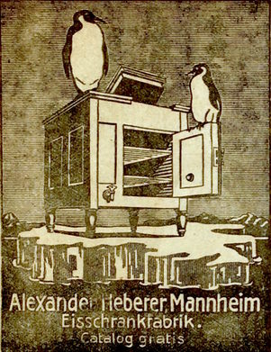 Kühltechnik ist im Verlaufe von einhundert Jahren stets besser geworden. Werbung für Kälte ist über diesen Zeitraum immer attraktiv. Anzeige von 1922.