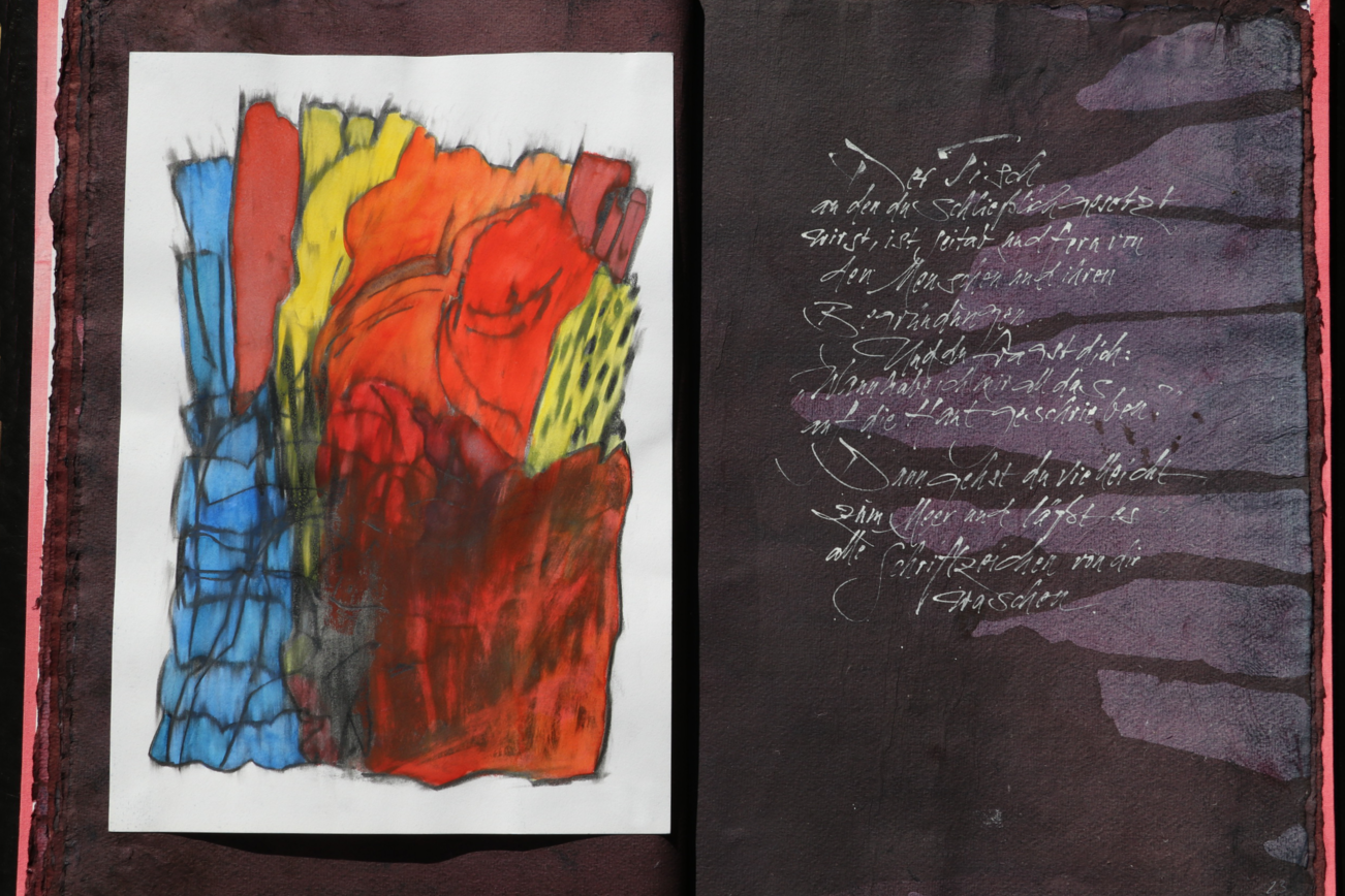 Einblick in das Buch „vom Rot“, Aquarell von Martin Dürk.