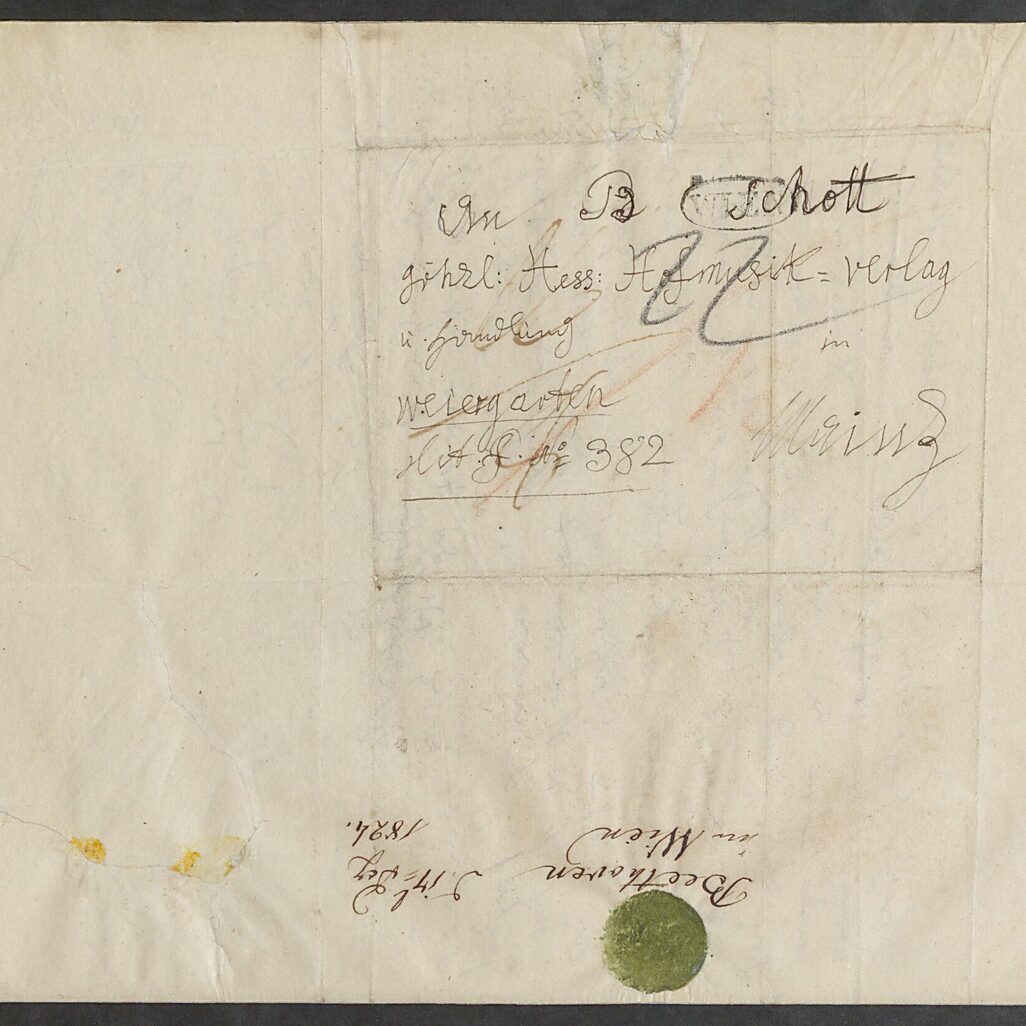Adresse des Schott-Verlags auf einem Brief von Beethoven an Schott
