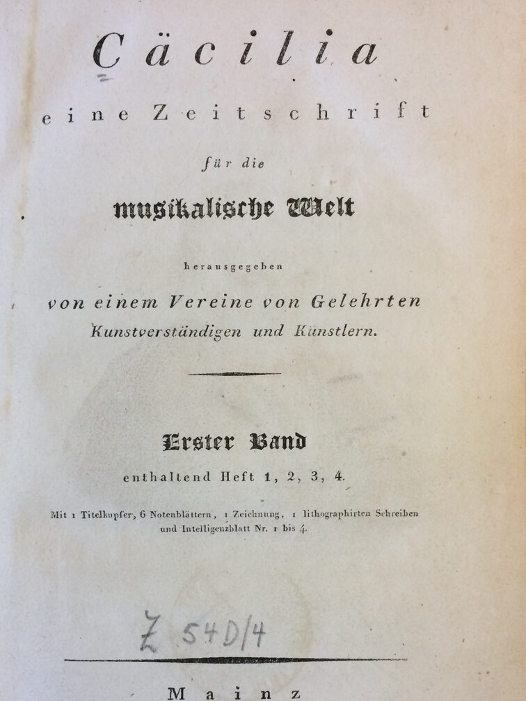 Titelseite der Zeitschrift Cäcilia von 1824