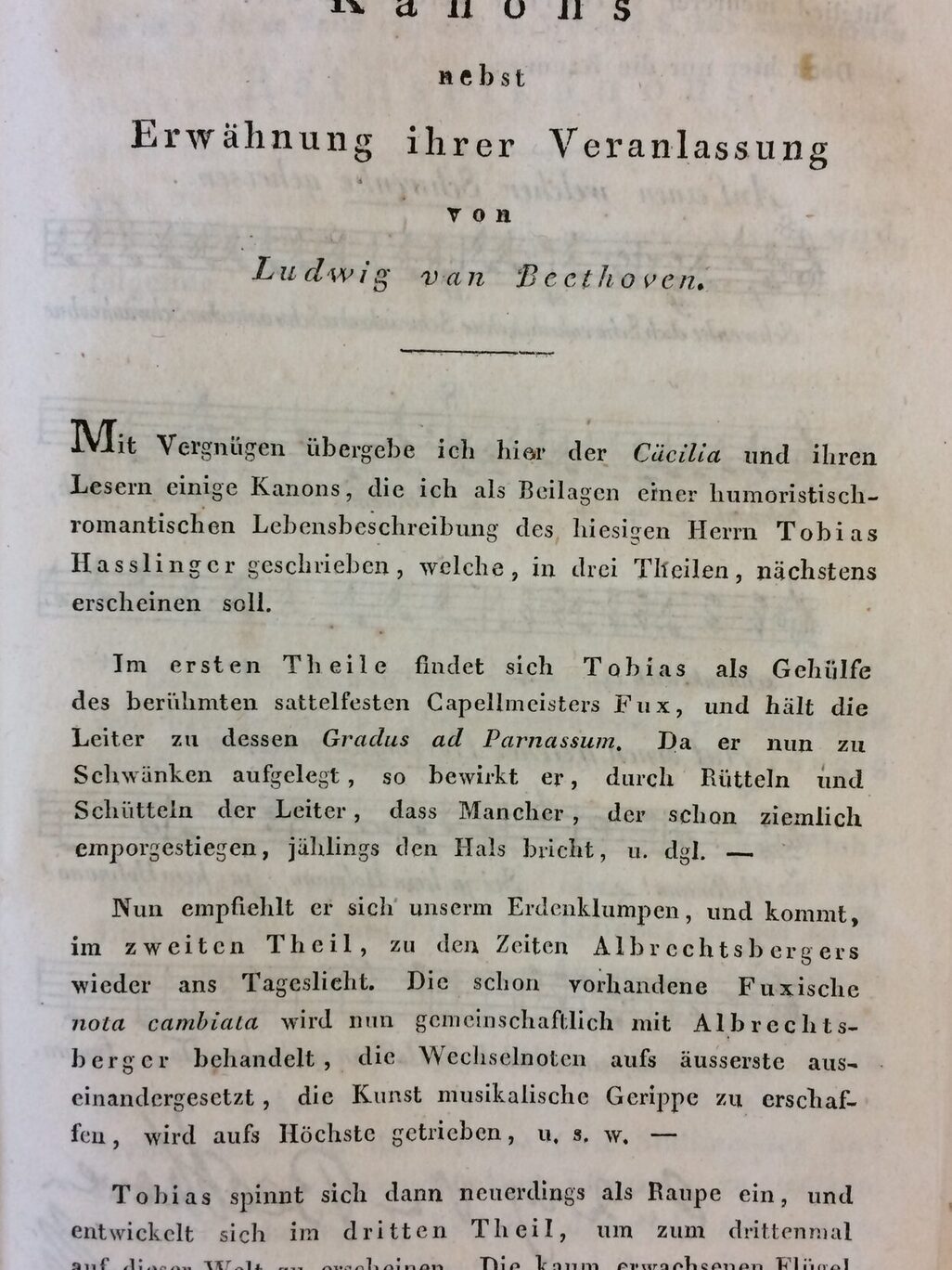 Artikel in der Zeitschrift Cäcilia von 1825