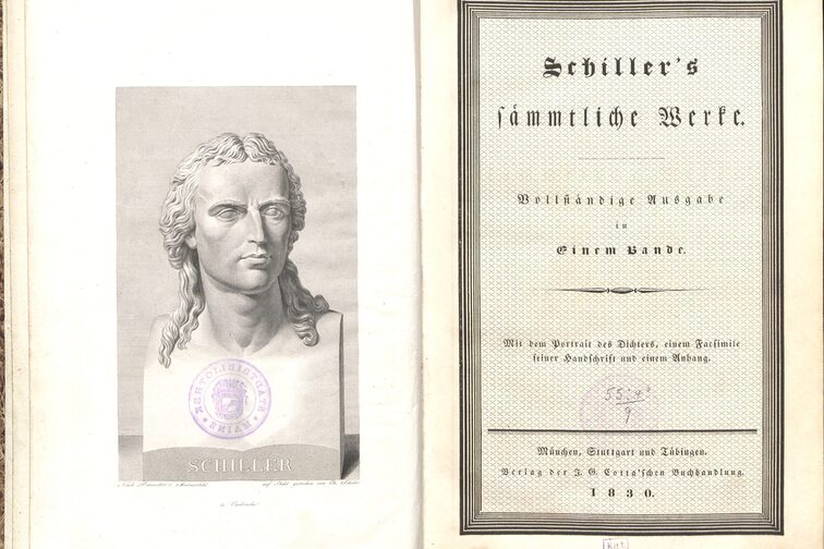 Titelseite und Frontispiz Schiller's sämmtliche Werke
