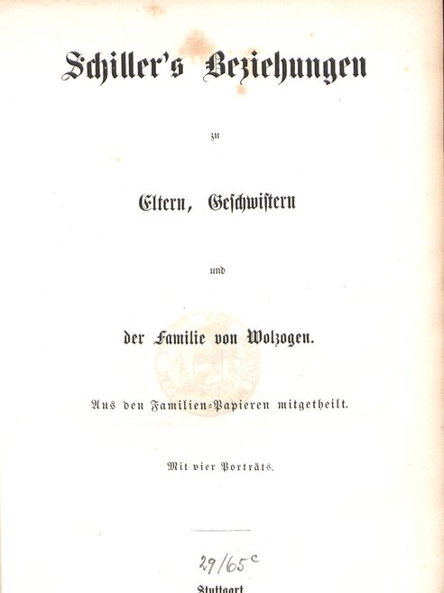 Titelseite Schiller's Beziehungen zu Eltern, Geschwistern ...
