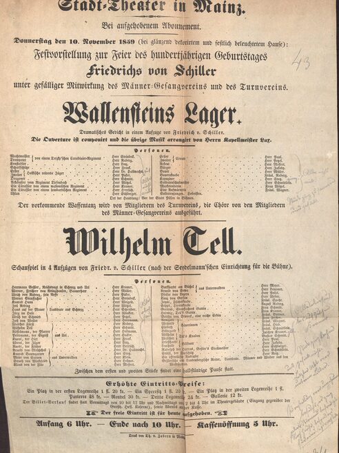 Theaterzettel Festvorstellung 10.11.1859