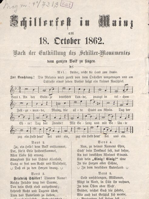 Liedblatt zur Enthüllung des Schiller-Denkmals 1862