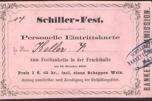 Eintrittskarte Schiller-Fest 18.10.1862 Vorderseite