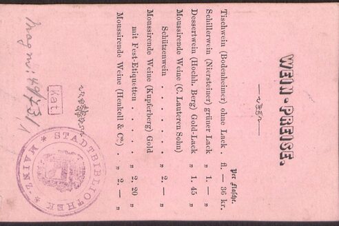 Eintrittskarte Schiller-Fest 18.10.1862 Rückseite mit Weinpreisen