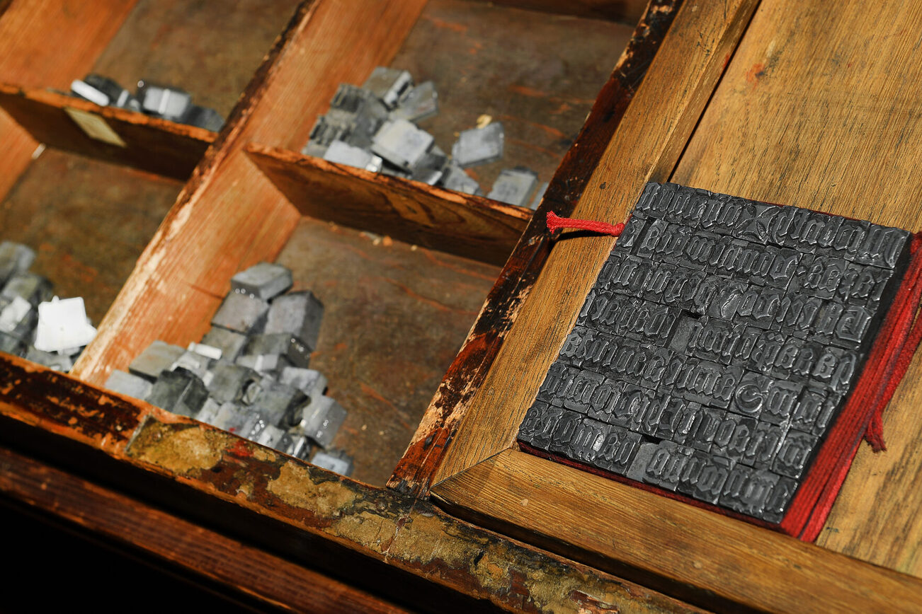 Setzkasten in der Gutenberg-Werkstatt.