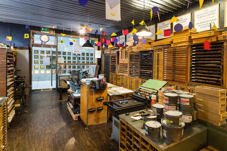 Interior view of the Print Shop of the Gutenberg Museum.