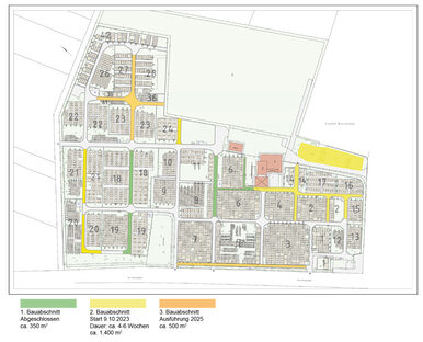 Das Bild zeigt einen Plan mit den Baustellenbereichen