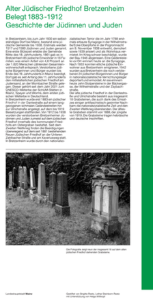 Tafeltext Historisches Mainz-Stele Alter Jüdischer Friedhof Bretzenheims