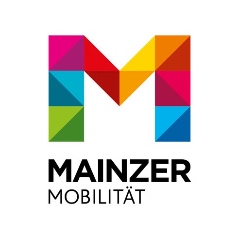 buntes M auf weißem Hintergrund, darunter der Schriftzug: Mainzer Mobilität