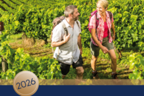 Titelbild Weinführer 2026: ein Mann und eine Frau im Weinberg © Rheinhessen-Touristik GmbH/Dominik Ketz